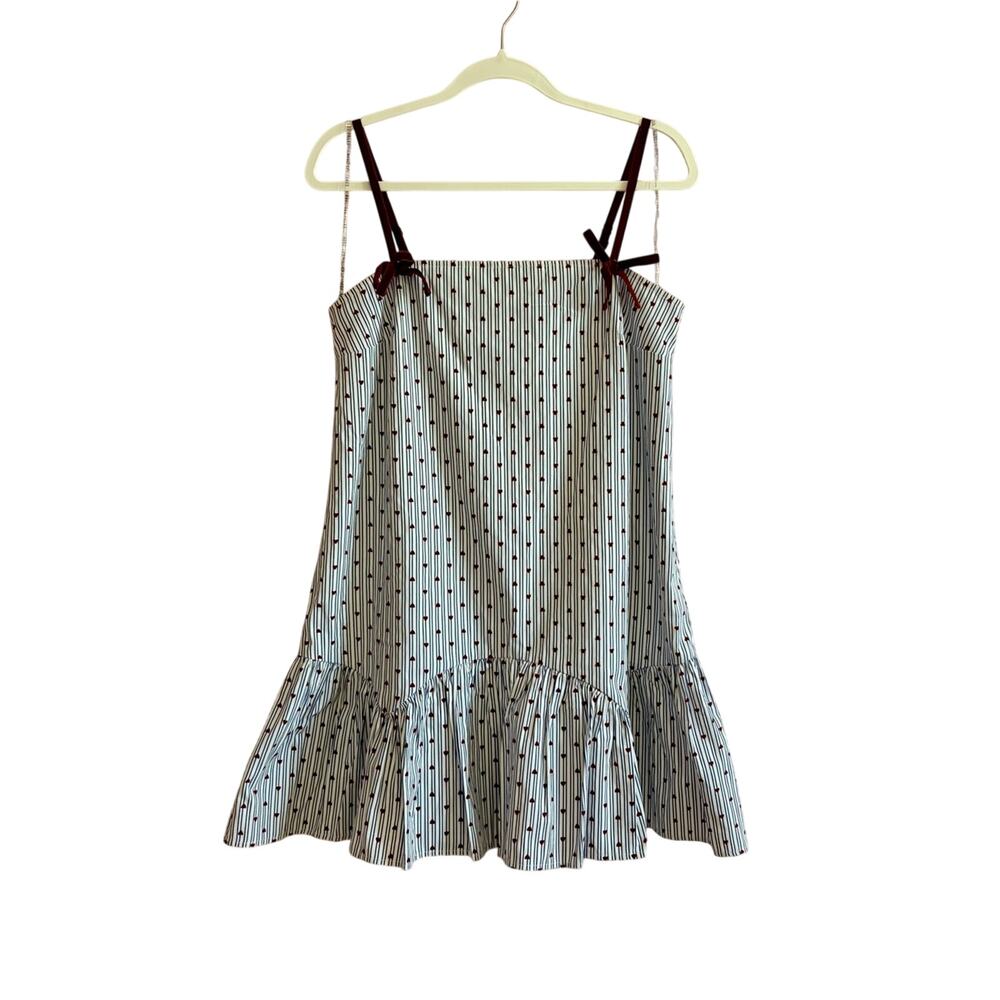 NWT Avec Les Filles Square Neck Velvet Bow Tie Heart Print Babydoll Mini Dress